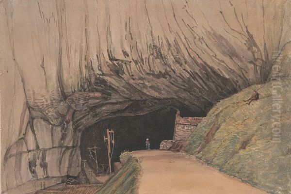 Entrance to Peak Cavern, or Devil's Hole, Castleton... Oil Painting by George Cumberland