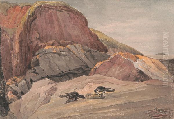 Near Weston-Super-Mare with Steep Holme Island Oil Painting by George Cumberland