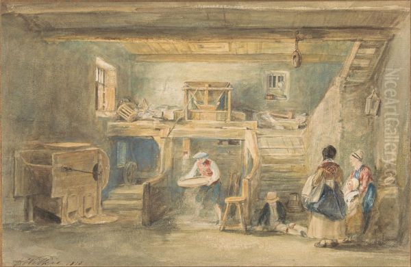 The Interior of Pitlessie Mill with a Man Sieving Corn Oil Painting by David Wilkie