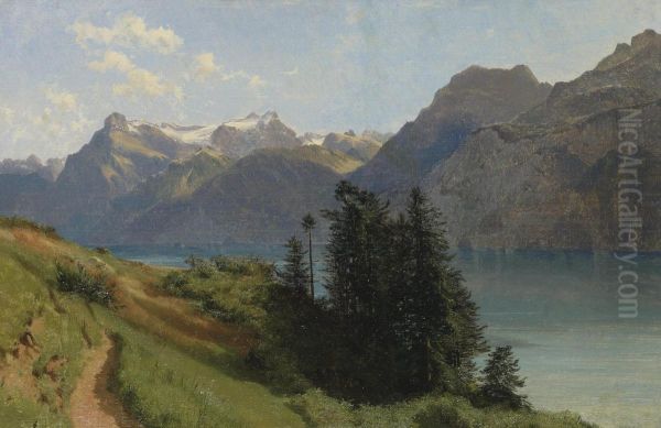 Lac Des Quatre-cantons Et Urirotstock Oil Painting by Alexandre Calame