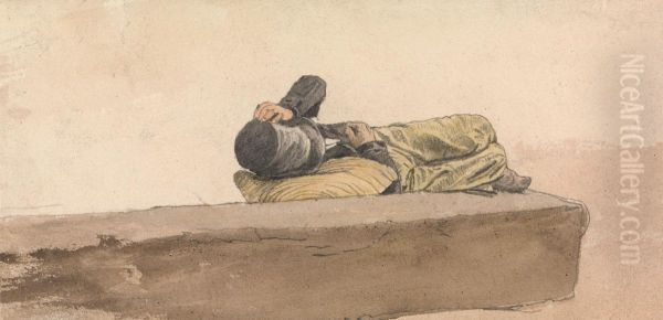 A Boy Lying Down Oil Painting by Joseph Stannard