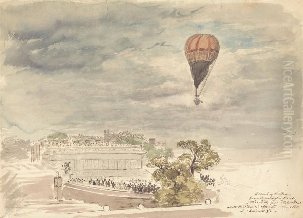 Ascent of Balloon from Burlington House, Piccadilly, from the Window at Mr. B. Palmer's Oil Painting by John Linnell