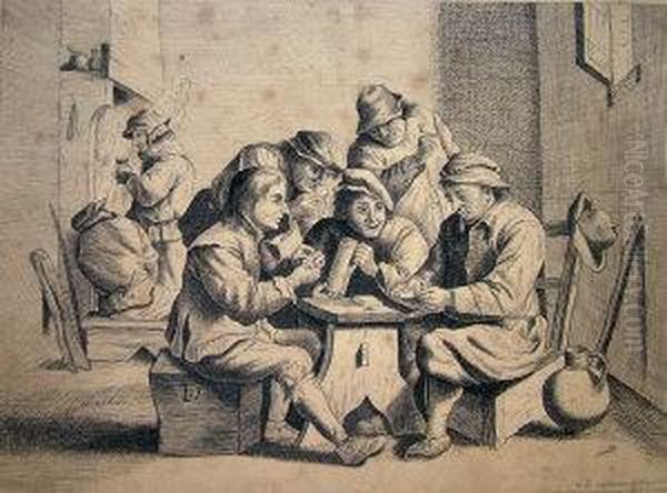 Dutch Tavern Scene Oil Painting by G.R. Calame