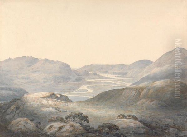 Barmouth Bay, the Junction of the Rivers Mowddach and Gwinion Oil Painting by Moses Griffith