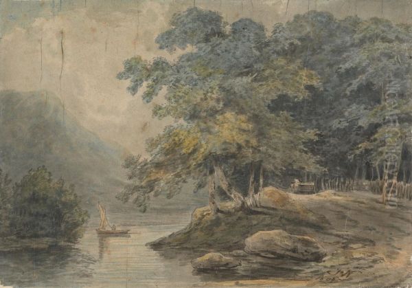 River Scene Oil Painting by Francis Nicholson