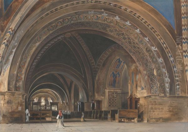 The Interior of the Lower Basilica of St. Francis of Assisi Oil Painting by Thomas Hartley Cromek