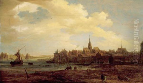 View of a town by a river Oil Painting by Frans de Momper