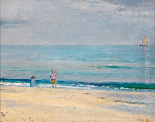 Children on the beach. Oil Painting by Michael Peter Ancher