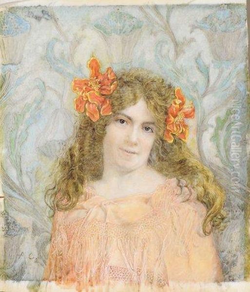 Jeune Femme Aux Fleurs Et Au Chale Oil Painting by Antoine Calbet