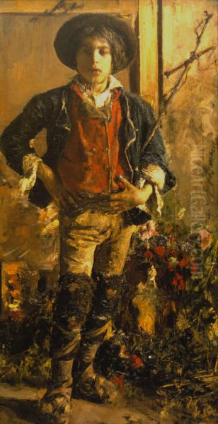 Shepherd boy in ciocie Oil Painting by Antonio Mancini