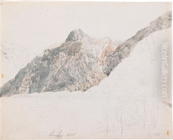 View from Malerwinkel on the north bank of the Konigssee towards the Archenwand Oil Painting by Rudolf von Alt