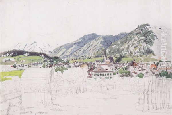 View of Ischl Oil Painting by Rudolf von Alt