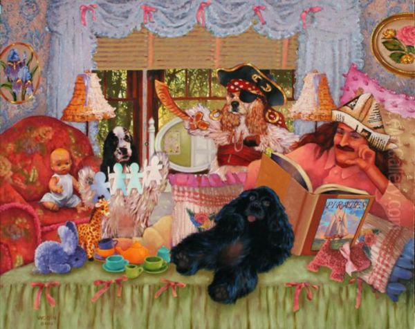 Daddy God And The Puppies Not Taking Their Nap Oil Painting by Steve Jameson