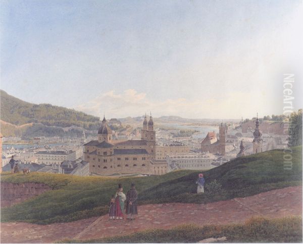 View of Salzburg Oil Painting by Rudolf von Alt