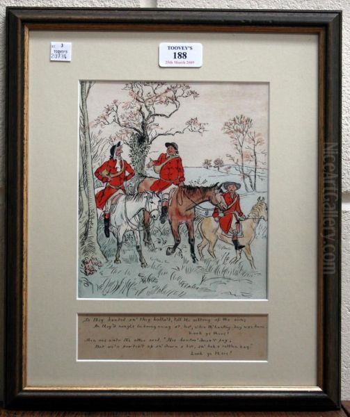 Three Jovial Huntsmen In Landscapes Oil Painting by Randolph Caldecott