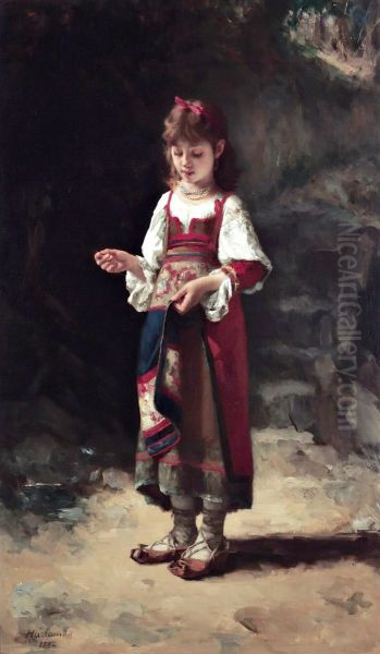 Young girl sewing Oil Painting by Alexei Harlamov