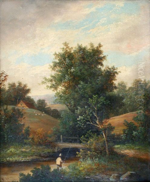 Fisherman on the River Bank Oil Painting by unknown