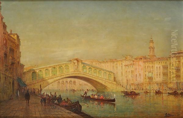 Vue Du Pont Du Rialto A Venise Oil Painting by Charles Clement Calderon