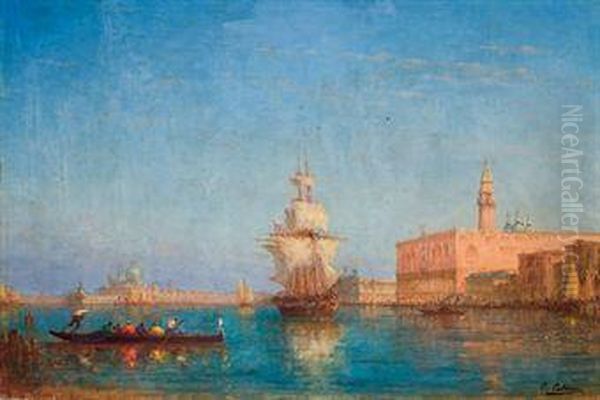 Voilier Quittant Le Quai Des Esclavons, Venise Oil Painting by Charles Clement Calderon