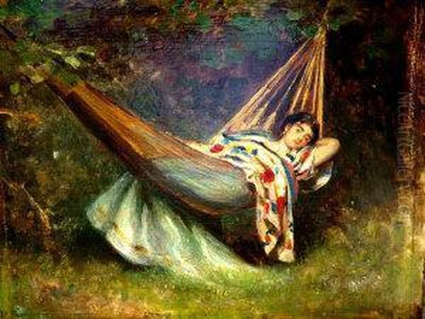 Girl On A Hammock Oil Painting by Philip Hermogenes Calderon