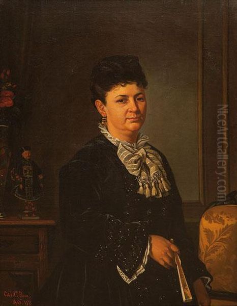 Retrato De Dama Con Abanico Oil Painting by Alfonso Calderon Roca