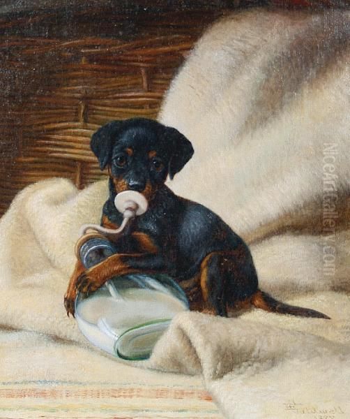 Tea Time For The Puppy Oil Painting by Edmund Caldwell