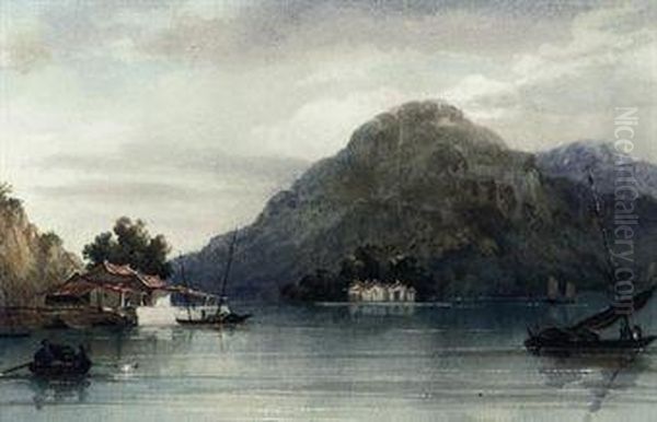 Wanfoo Pagoda, From St James's Island Oil Painting by James Thomas Caldwell