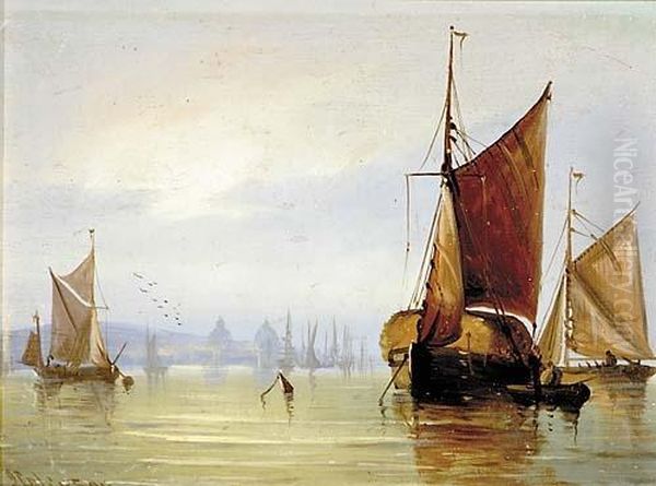 Harbor Scene Oil Painting by J. Calenson