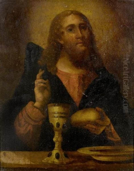 Christ Blessing Oil Painting by Giuseppe Caletti Il Cremonese