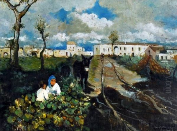 Paesaggio Con Figure E Asinello Oil Painting by John, Giovanni Califano