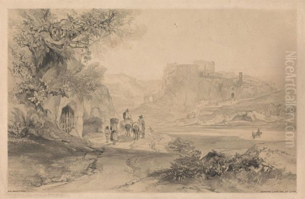 Valmontone, from Views in Rome and its Environs, 1841 Oil Painting by Edward Lear