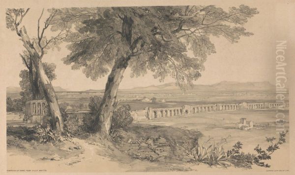 Campagna of Rome from Villa Mattei, from Views in Rome and its Environs, 1841 Oil Painting by Edward Lear