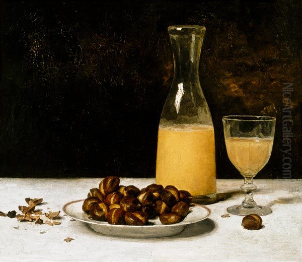 Still Life with Wine and Chestnuts Oil Painting by Albert Anker