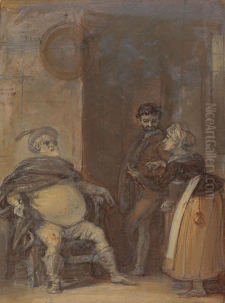 Falstaff with Mistress Quickly and Bardolph Oil Painting by Robert Smirke