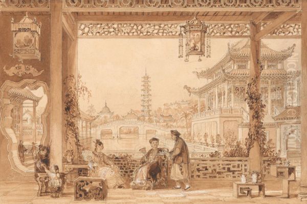 The Terrace of a Mandarin's House in Peking Oil Painting by Thomas Allom