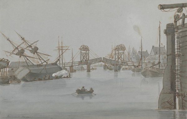 Yarmouth Bridge, Aug. 1829 Oil Painting by Charles Cooper Henderson