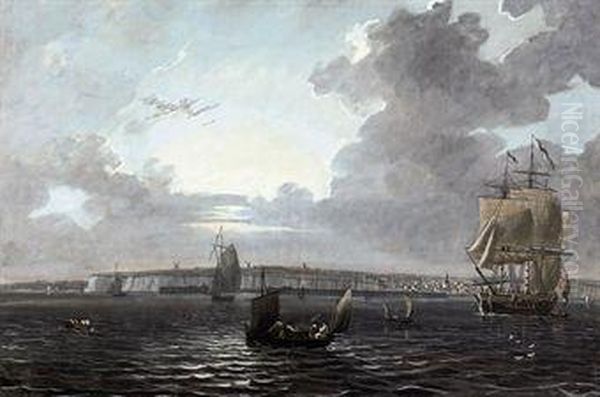 An English Man-o'war And Other Shipping Off Ramsgate Oil Painting by Adam Callander