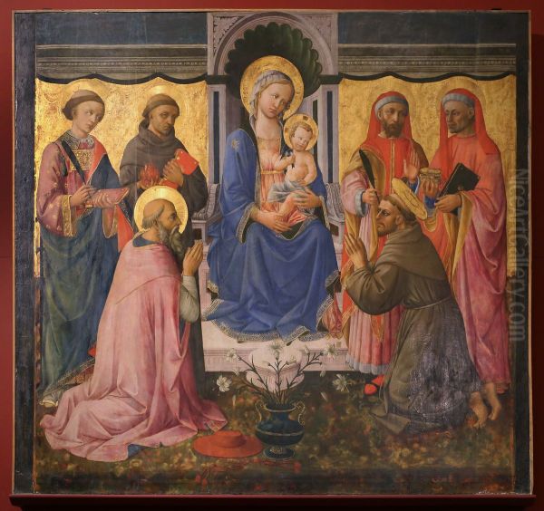 Madonna and Child enthroned with Saints Oil Painting by Domenico Di Michelino