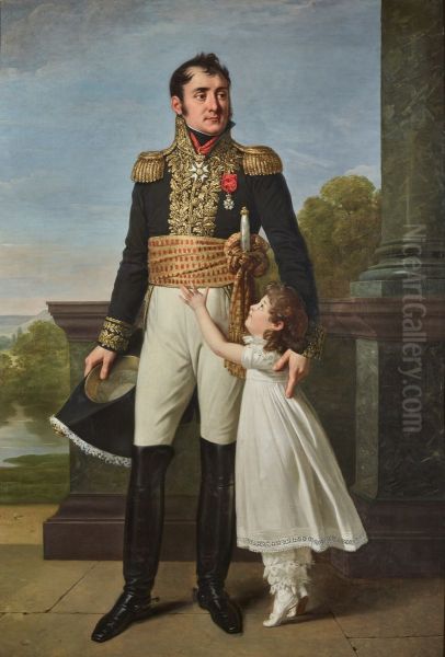 Portrait du baron Solignac avec sa fille Louise-Delphine Oil Painting by Robert Lefevre