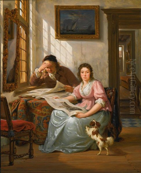 Interior With a Collector and His Wife Oil Painting by Abraham van Strij