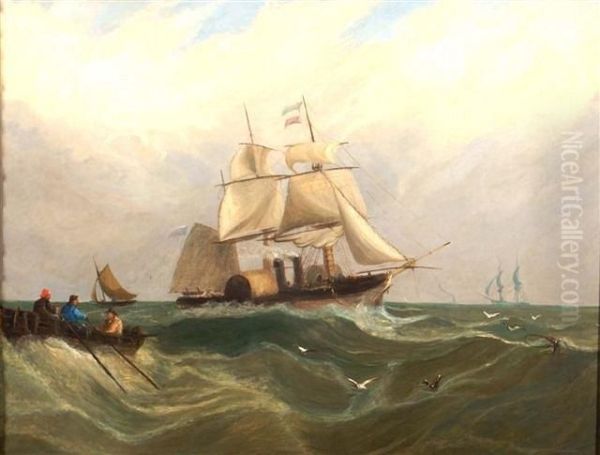 Portrait Of A Paddle Steamer In Full Sail In Rough Seas Oil Painting by William James Callcott