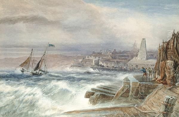 A Sudden Squall Off South Pier, Gorlestone Oil Painting by William James Callcott