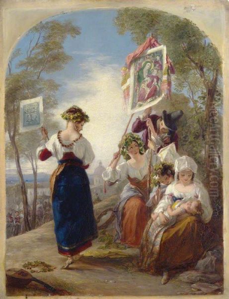 Neapolitan peasants at the Madonna dell'Arco feast Oil Painting by Thomas Uwins