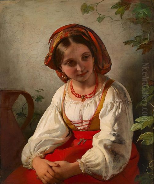 Young Italian Girl Oil Painting by Friedrich von Amerling