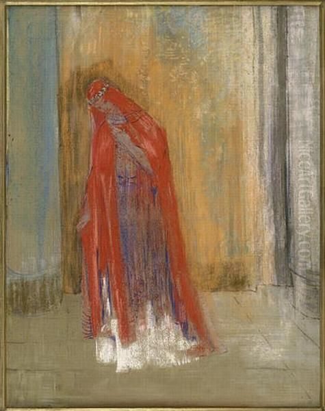 Frau in rot Oil Painting by Odilon Redon