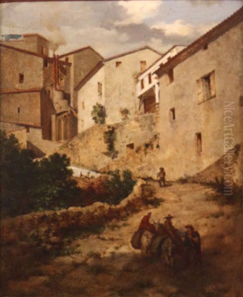 Le quartier des Moulins de Grasse. Oil Painting by Charles Negre