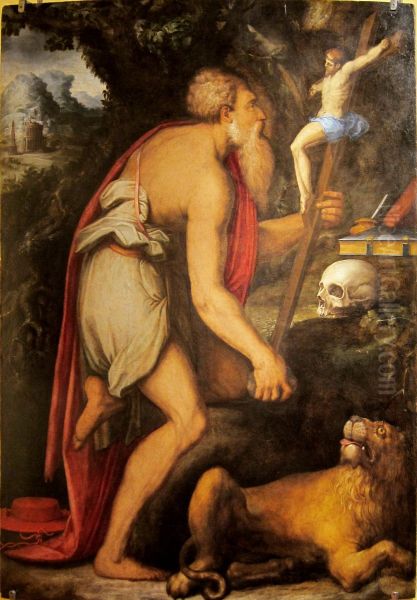 Saint Jerome en meditation. Oil Painting by Giorgio Vasari