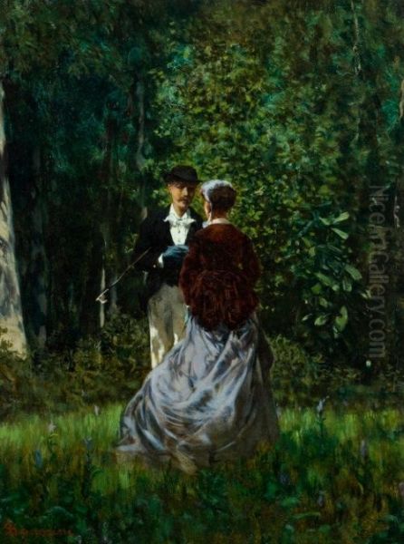 Rendez-vous nel bosco Oil Painting by Telemaco Signorini