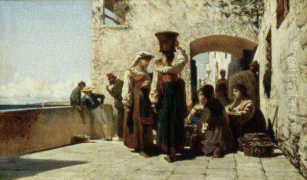 Fishmongers in Lerici Oil Painting by Telemaco Signorini