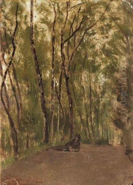 Figure lying in the woods Oil Painting by Telemaco Signorini